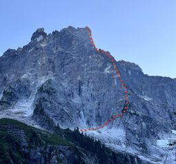 The NE Buttress route viewed from the approach