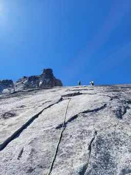Climbing the upper pitches
